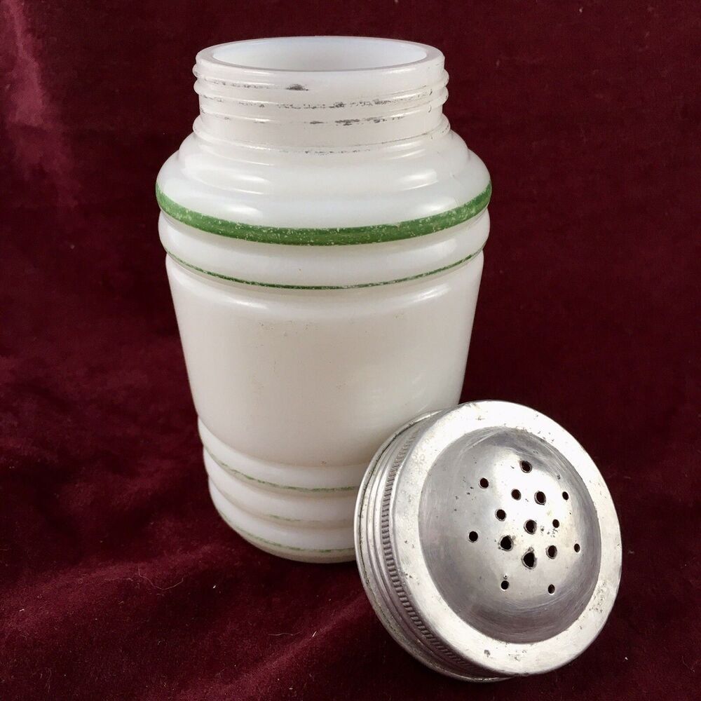 Vtg Milk Glass Unmarked Range Shaker green stripe